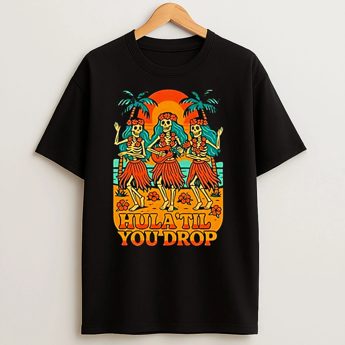 Retro Skeleton Hula Dance Sunset Classic Shirts