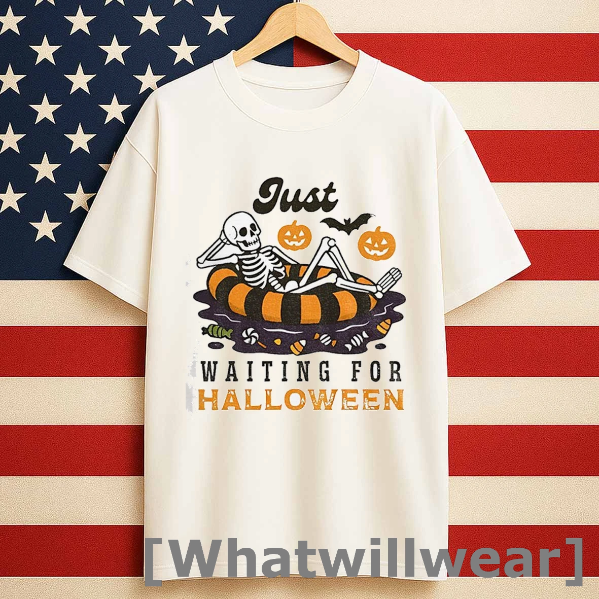 Skeleton Summer Beach Just Waiting For Happy Halloween 2025 Shirts