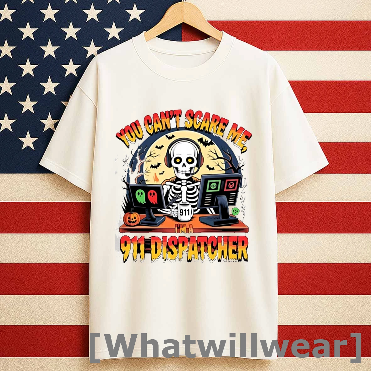 You Cant Scare Me Im A 911 Dispatcher Skeleton Halloween Shirts