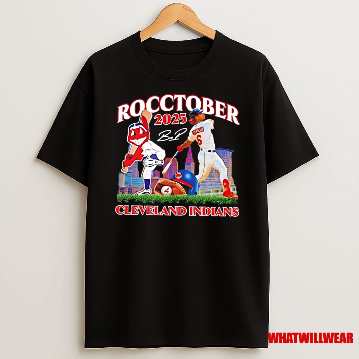 2025 Rocctober Brayan Rocchio And Cleveland Indians Mascot Signature Shirts