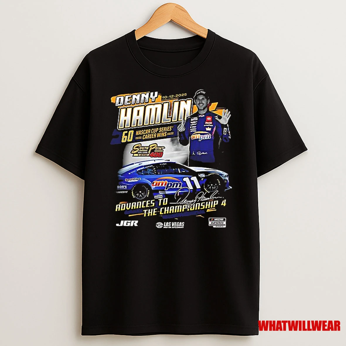 2025 South Point 400 Race Winner Denny Hamlin Checkered Flag Sports Shirts
