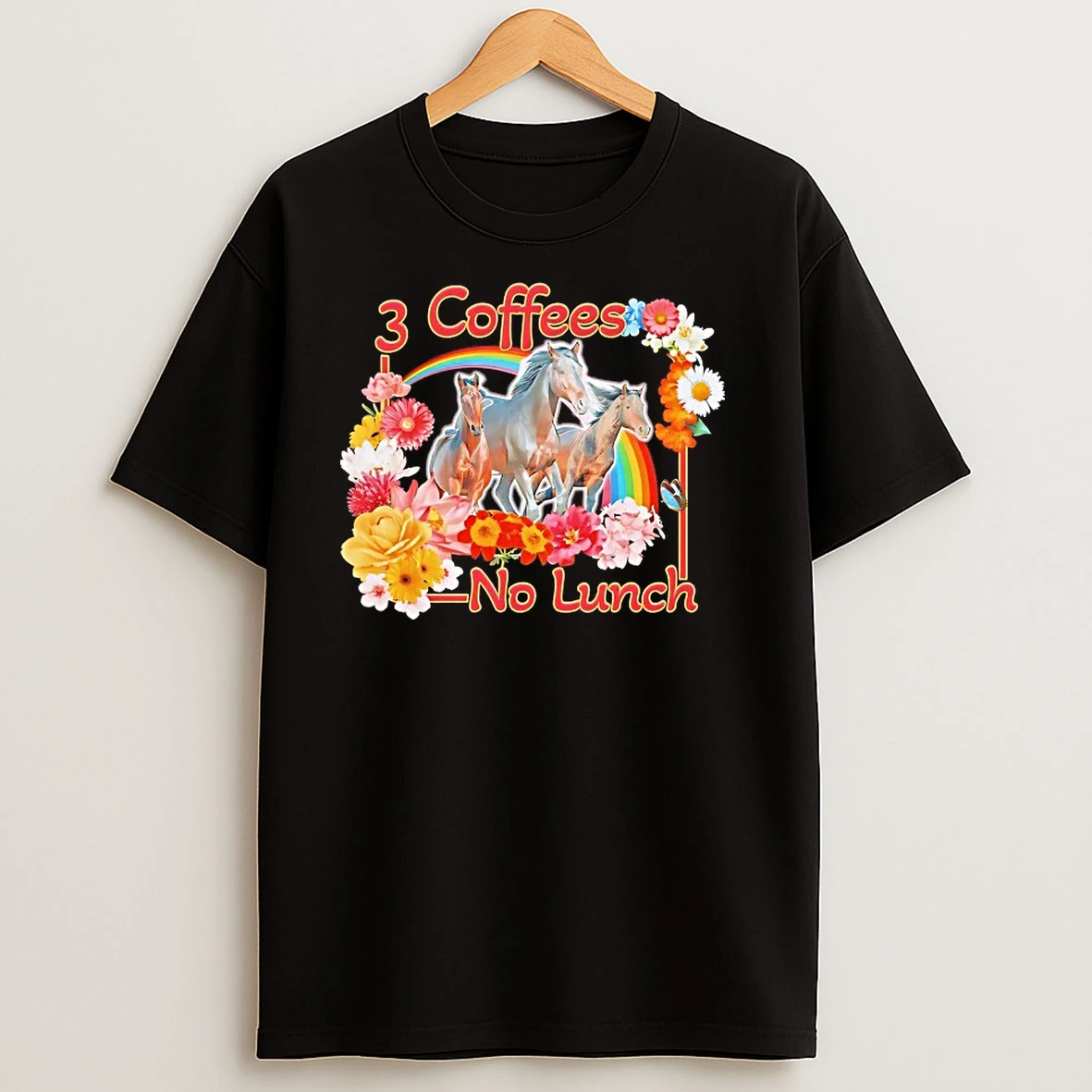 3 Coffees Horse No Lunch Floral T Shirts