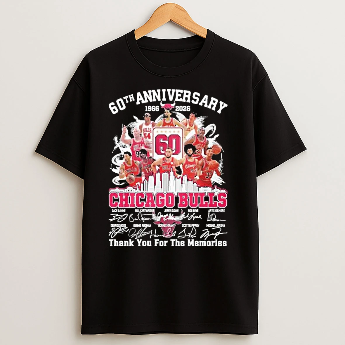 60th Anniversary 1966 2026 Chicago Bulls Teams Signatures T Shirts