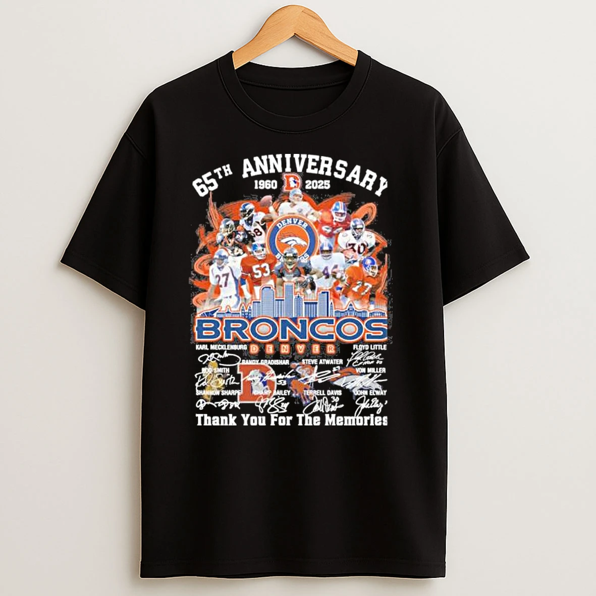 65th Anniversary 1960 2025 Denver Broncos Teams Signatures T Shirts