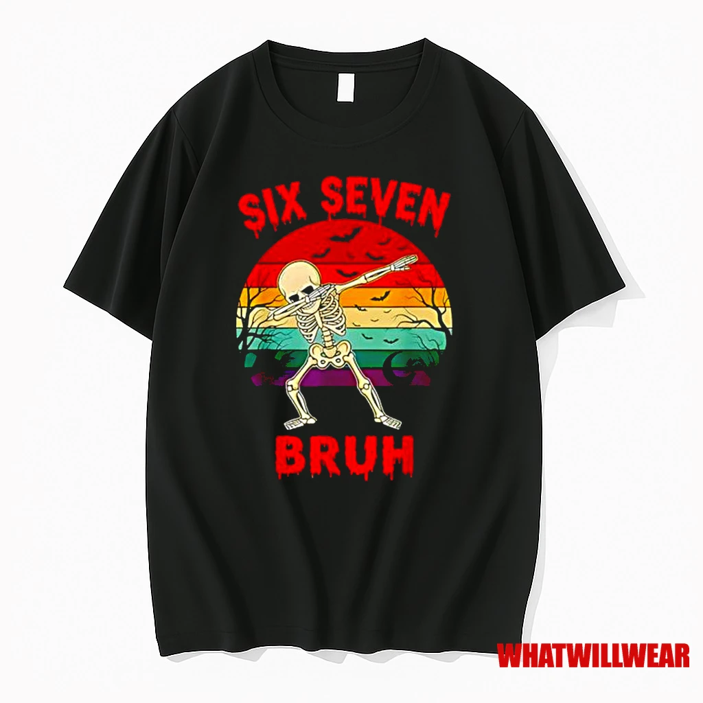 67 Halloween Meme Six Seve Skeleton Numbers Funny Bruh Classic Shirts