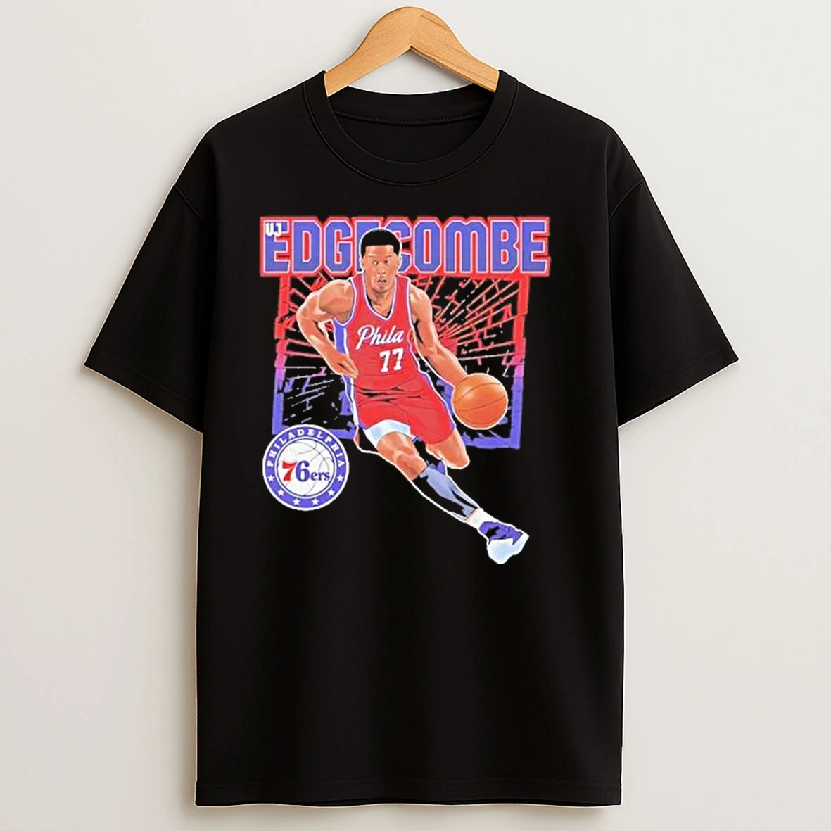 76ers Vj Edgecombe Number 77 Shattered T Shirts