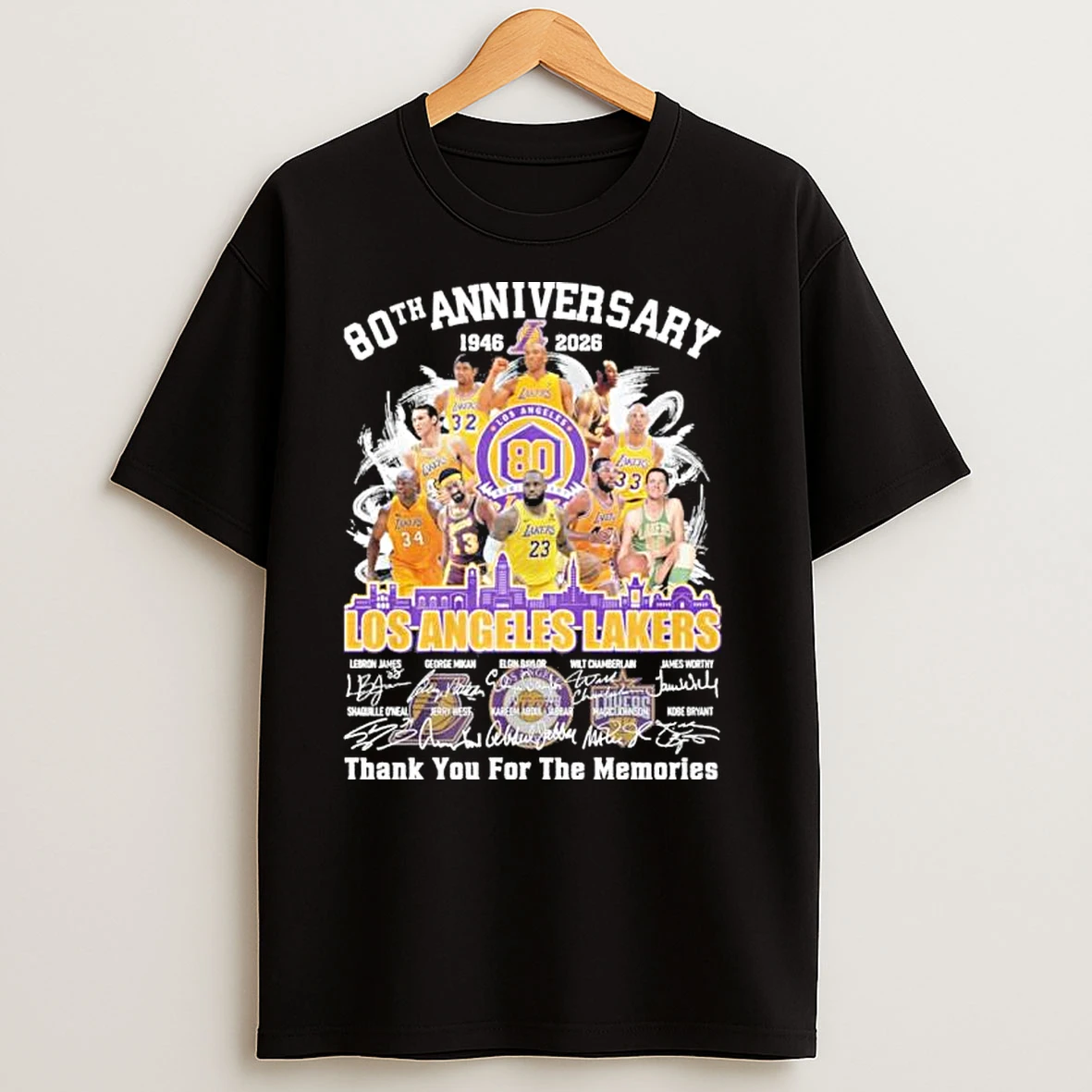 80th Anniversary 1946 2026 Los Angeles Lakers Teams Signatures T Shirts