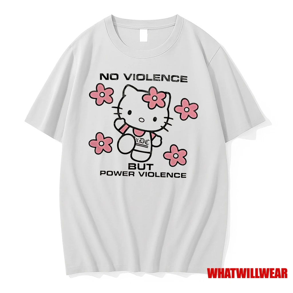 Acxdc Hello Kitty No Violence But Power Violence Shirts
