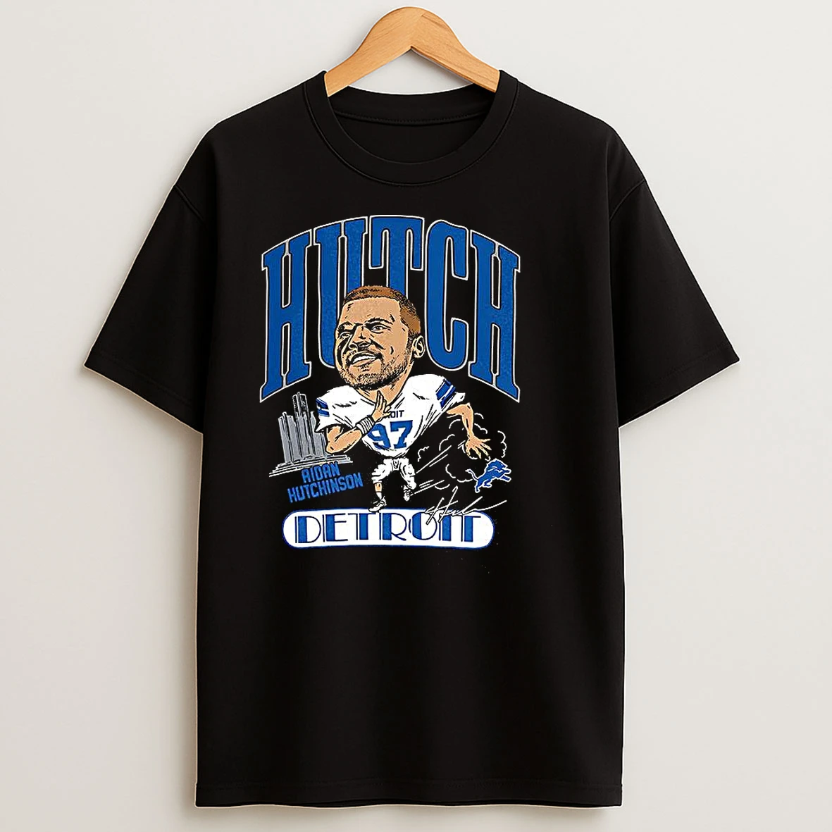 Aidan Hutchinson Detroit Lions Football Caricature Player Graphic Signature T Shirts