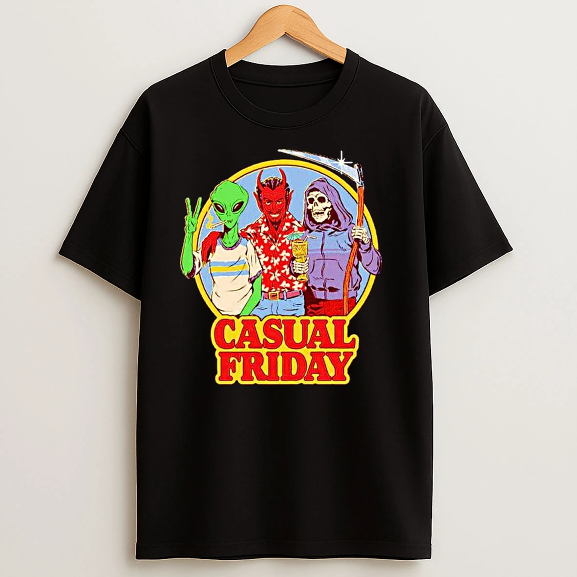 Alien Devil And Grim Reaper Casual Friday Ornaments T Shirts