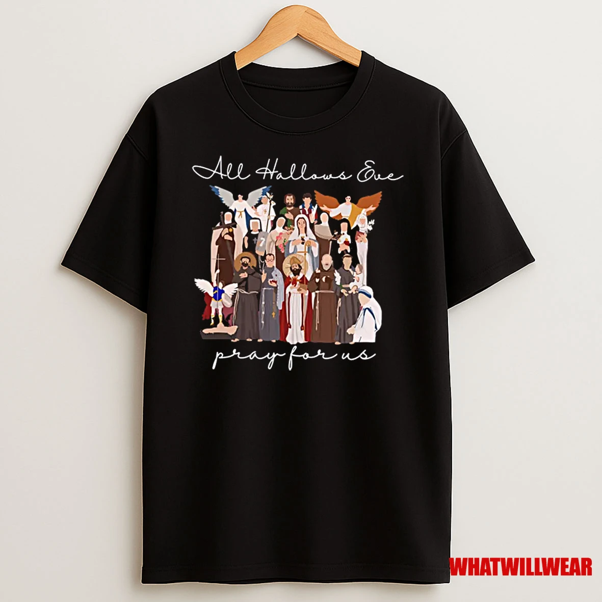 All Hallows Eve Pray For Us Halloween Catholic Saints Jesus Shirts