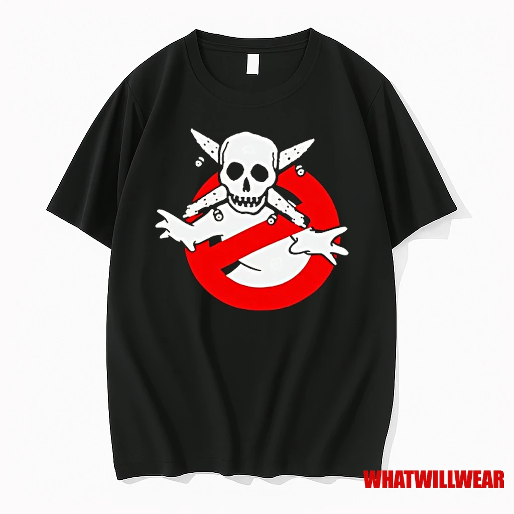 Andrew Garfield Wearing Ghostbusters Skull Parody Shirts