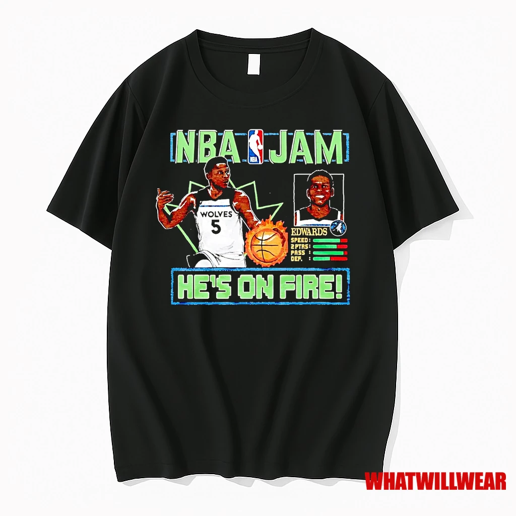 Anthony Edwards Hes On Fire Nba Jam Timberwolves Shirts