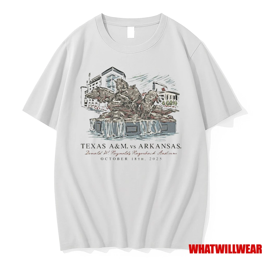 Arkansas Razorbacks Vs Texas Am Aggies Donald W Reynolds Rock Stadium Oct 18th 2025 Gameday Shirts