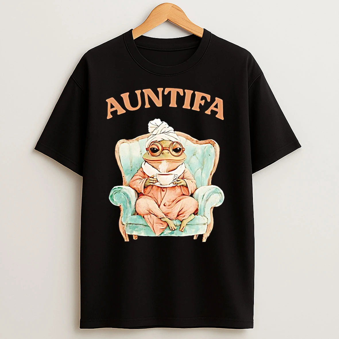 Auntifa Frog Drinking Tea T Shirts