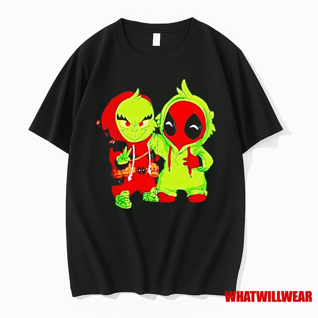 Baby Grinch And Deadpool Chibi Shirts