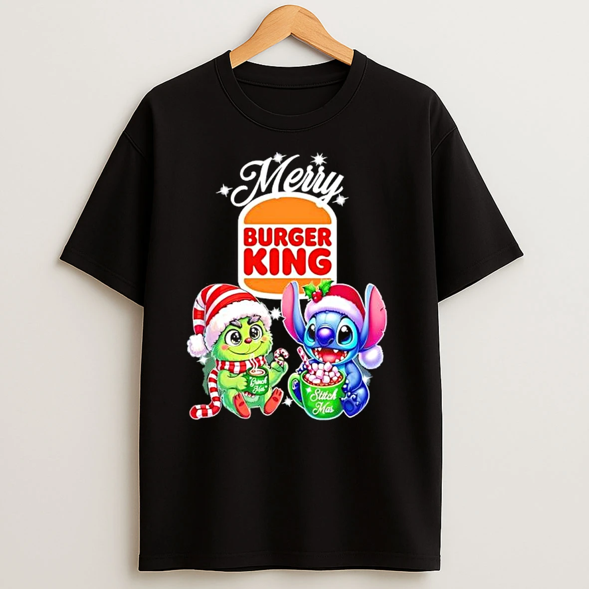 Baby Grinch And Stitch X Burger King Merry Christmas T Shirts