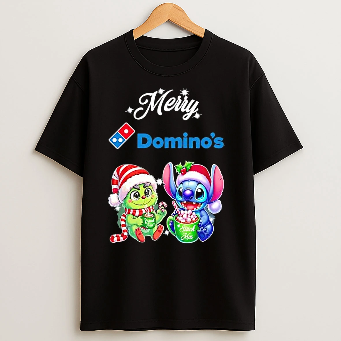 Baby Grinch And Stitch X Dominos Merry Christmas T Shirts