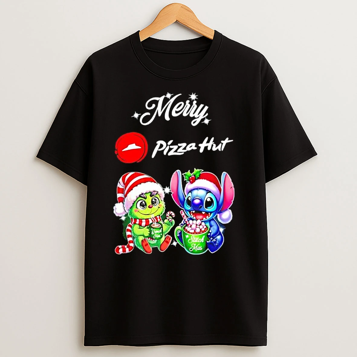 Baby Grinch And Stitch X Pizza Hut Merry Christmas T Shirts