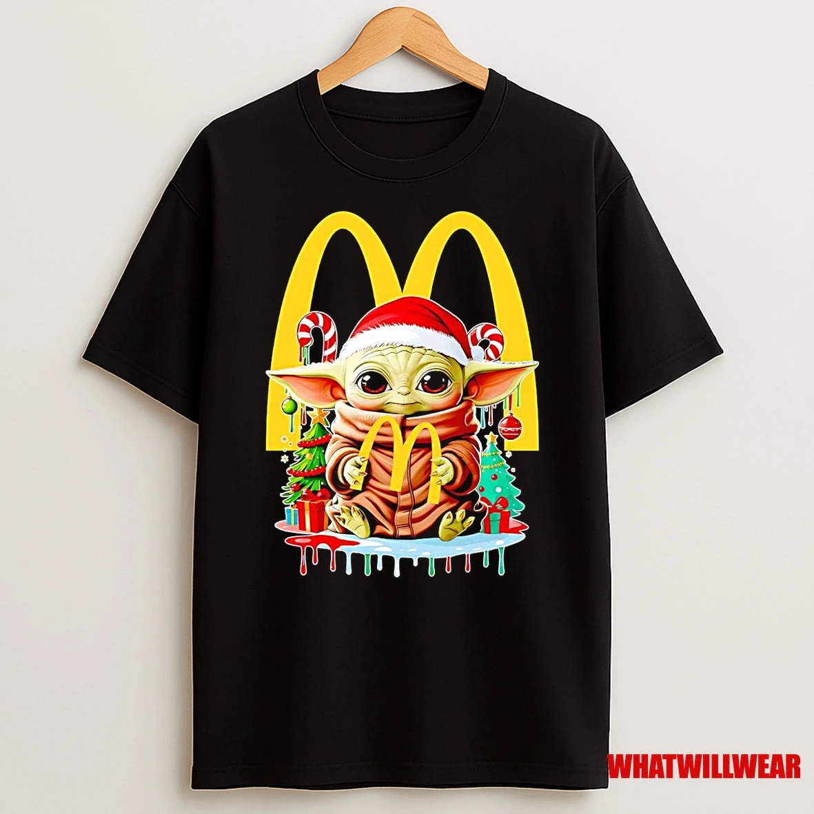 Baby Yoda Santa Hat Mcdonalds Merry Christmas Shirts