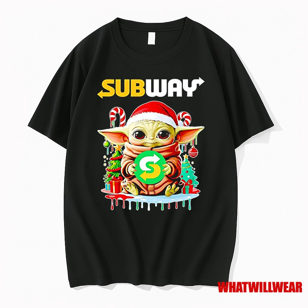 Baby Yoda Santa Hat Subway Merry Christmas Shirts