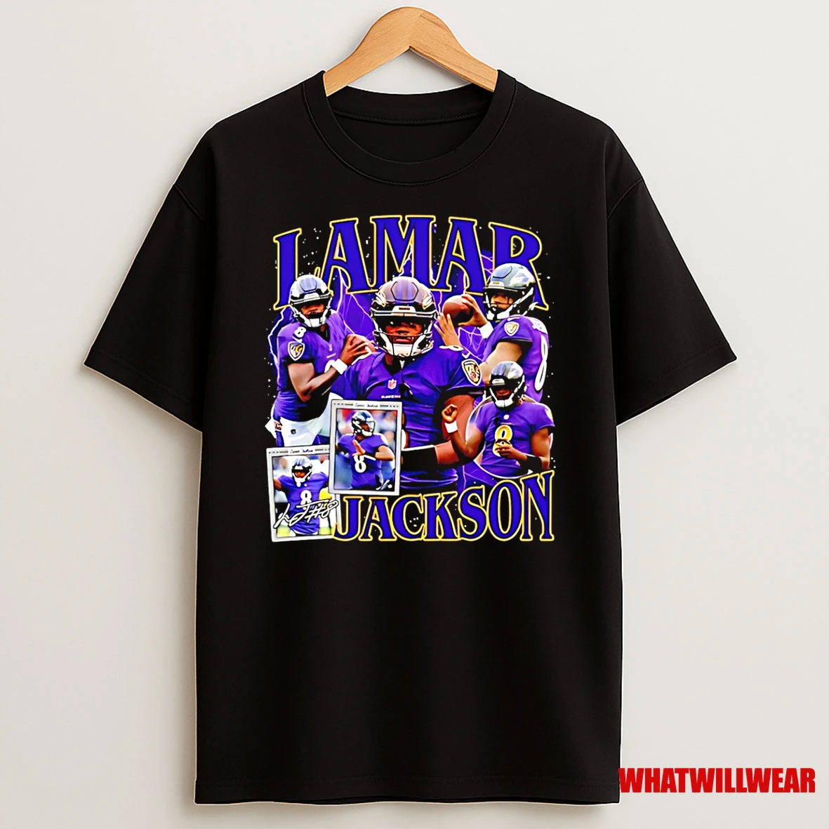 Baltimore Ravens Lamar Jackson Picture Collage Signature Shirts