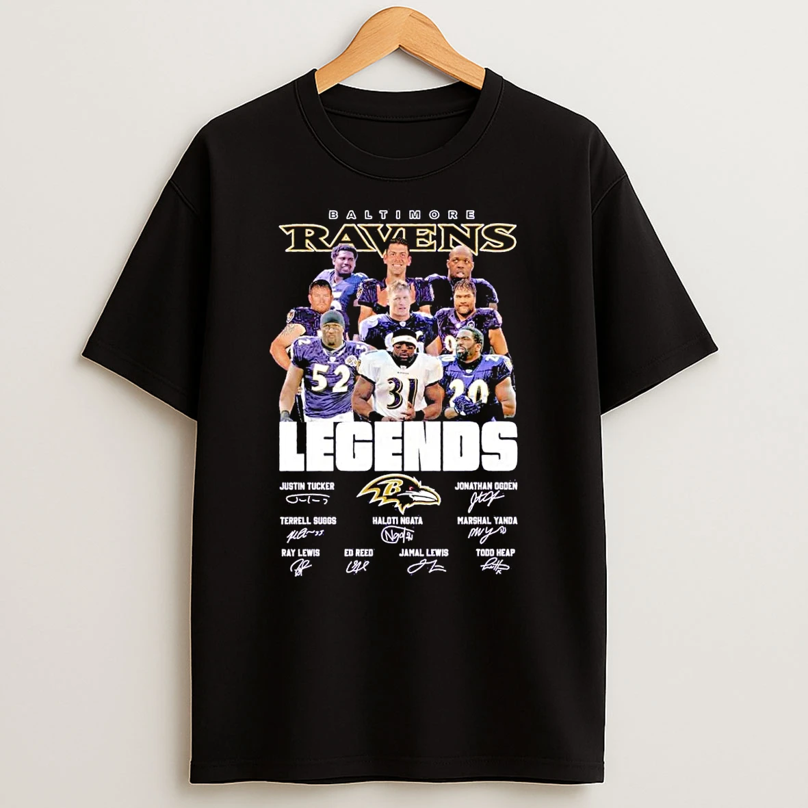 Baltimore Ravens Legends Names Signatures T Shirts