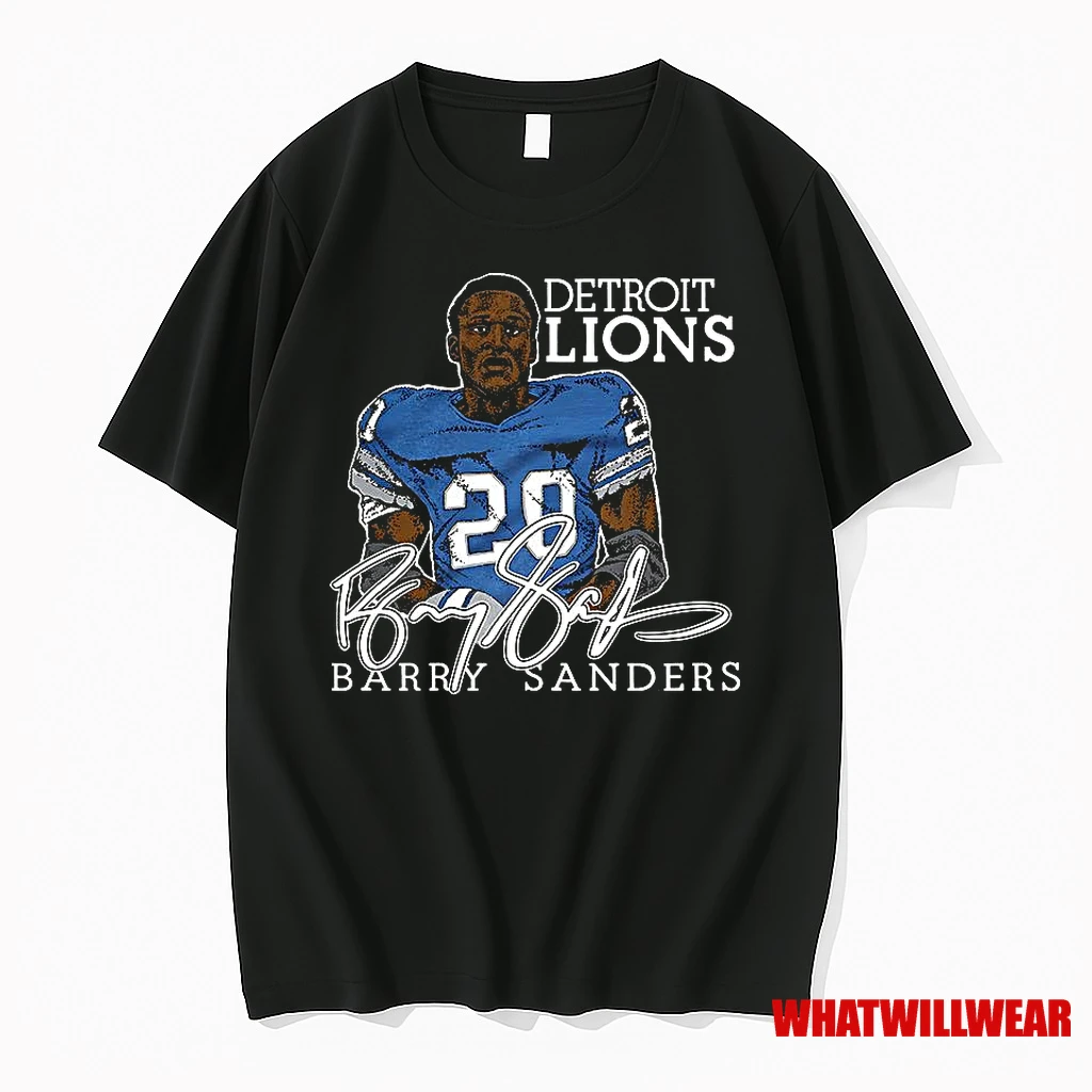 Barry Sanders Detroit Lions Football Retired Player Classic Caricature Signature Shirts