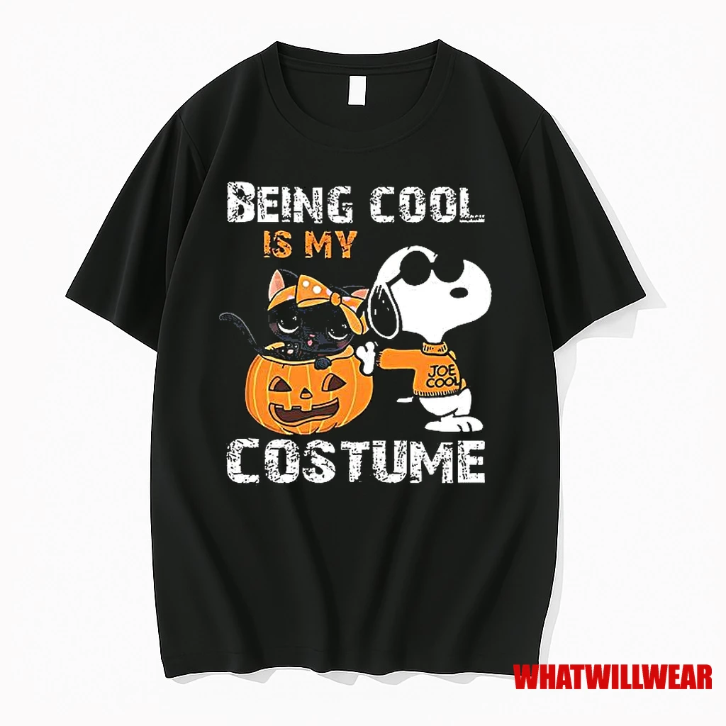 Being Cool Is My Costume Snoopy With Black Cat Pumpkin For Halloween Shirts