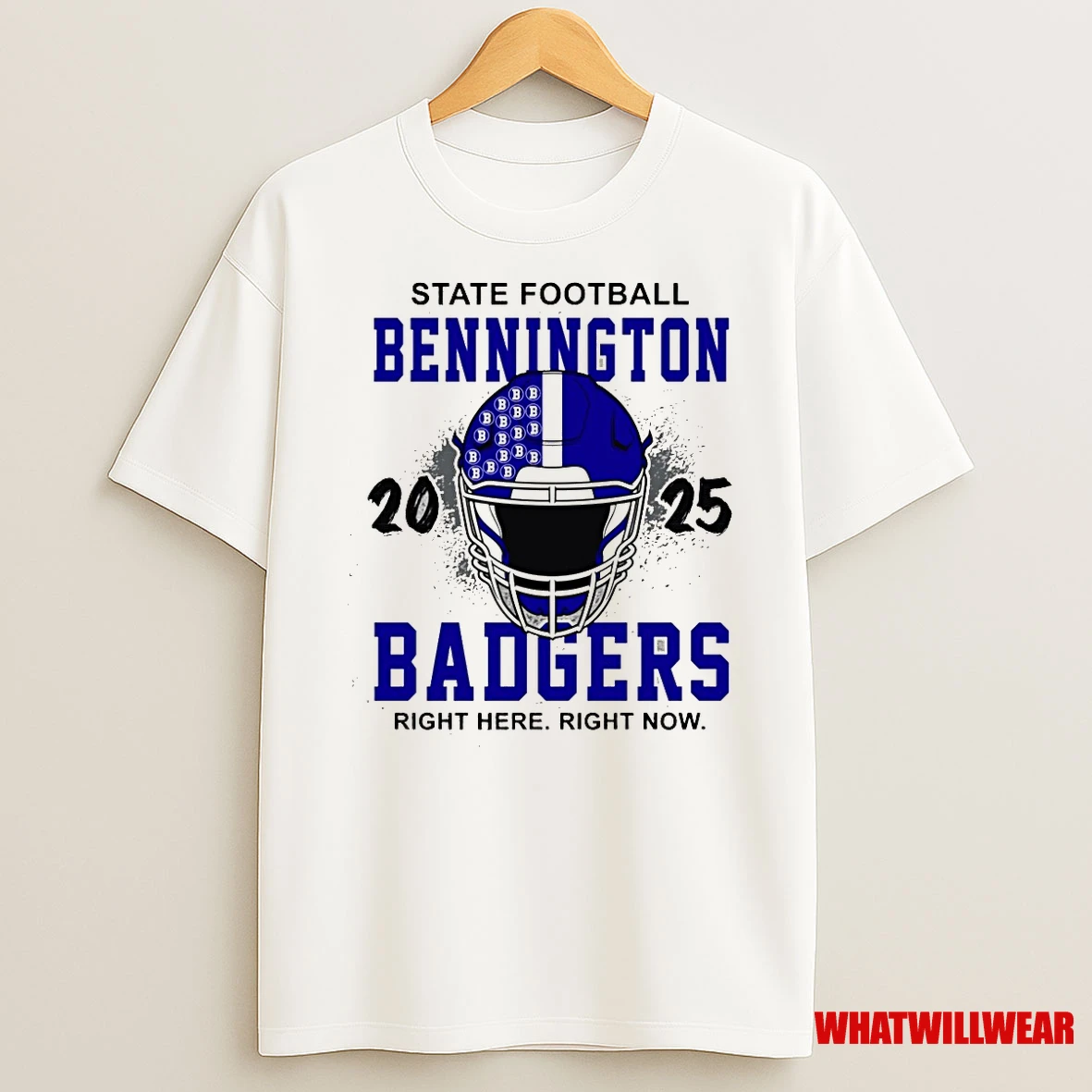 Bennington Badgers Booster Club State Football Right Here Right Now 2025 Helmet Shirts