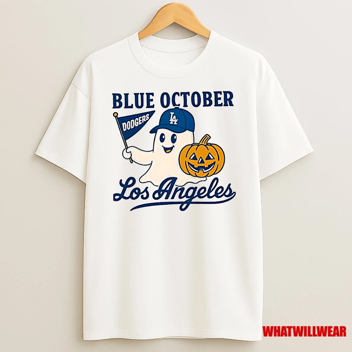 Best Blue October Ghost Dodgers Los Angeles Baseball Halloween Shirts