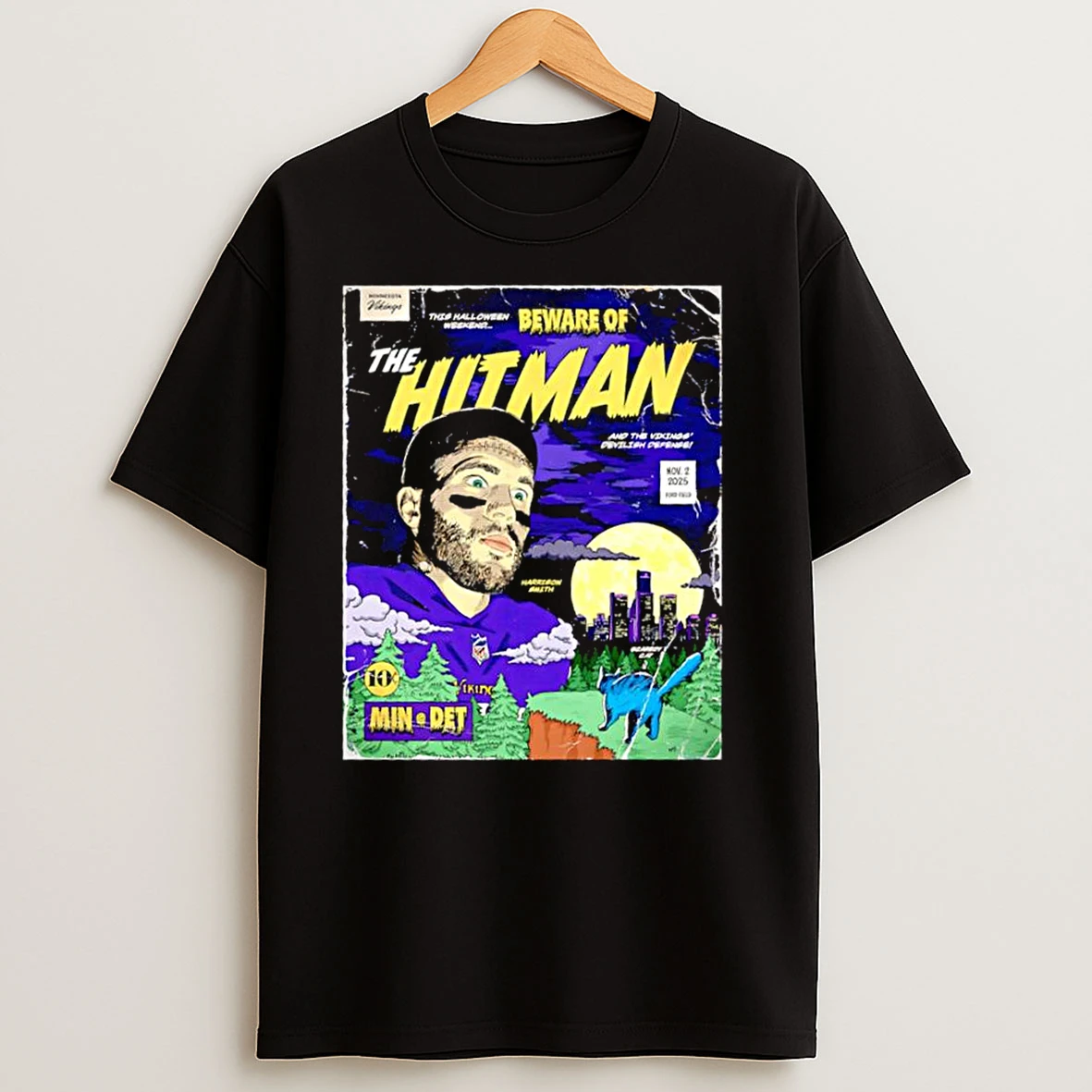 Beware Of The Hitman Minnesota Vikings Halloween Weekend November 2nd 2025 At Ford Field T Shirts