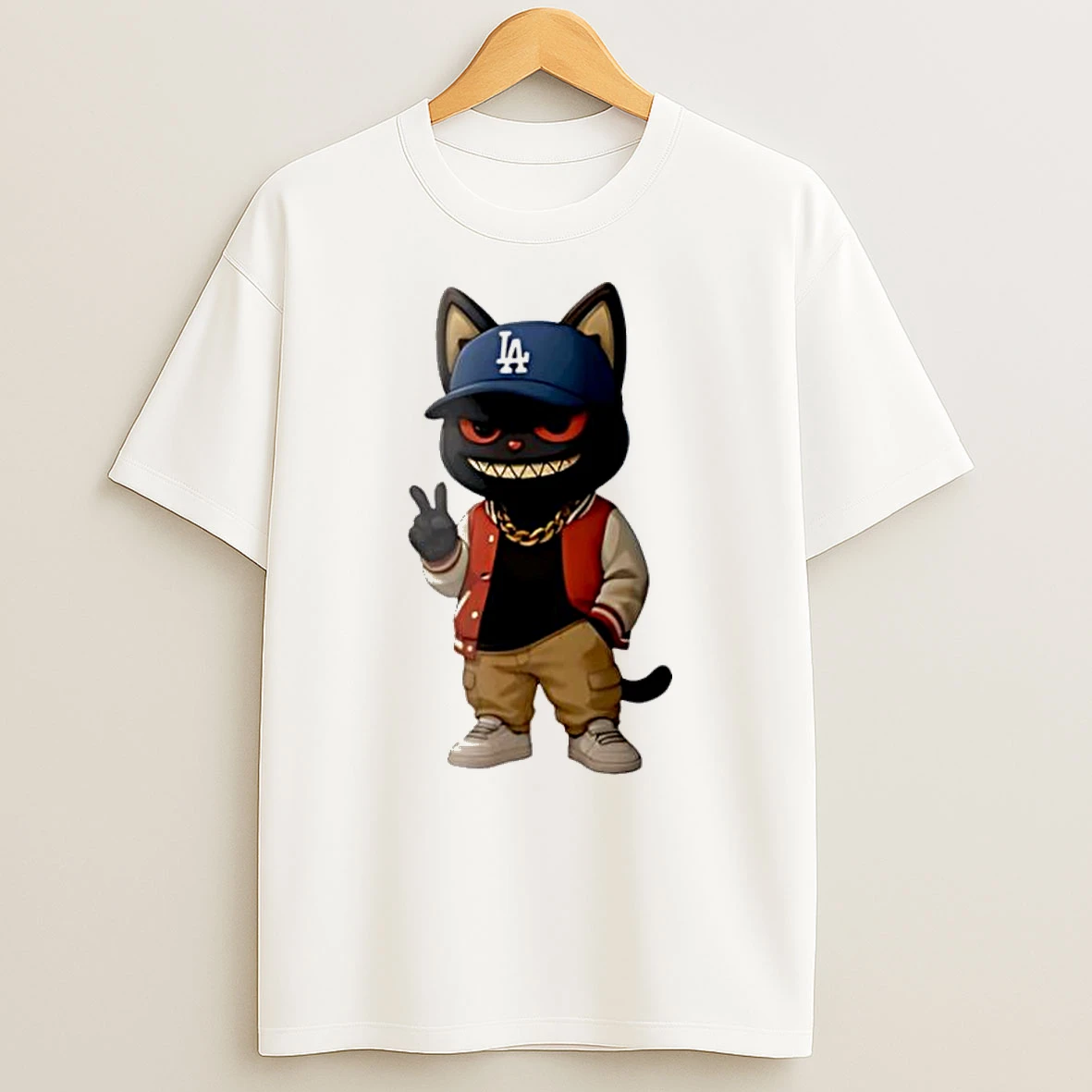 Black Cat Hiphop With Hat La Dodgers Shirts
