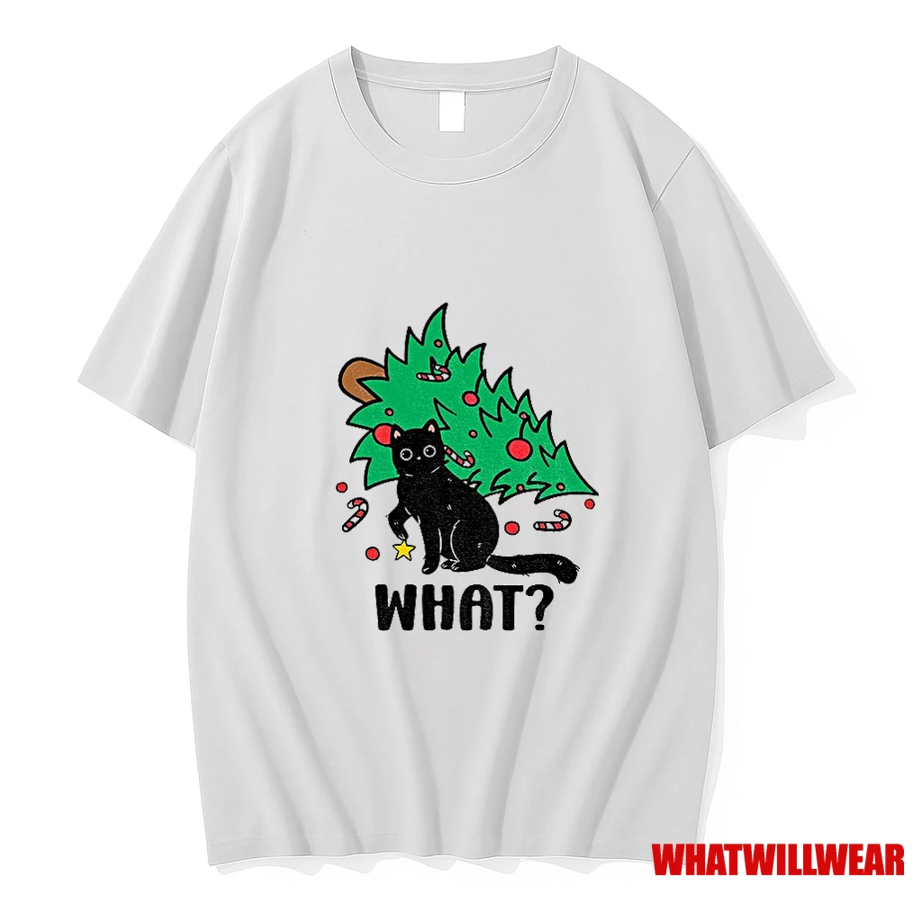 Black Cat Causing Trouble What Christmas Tree Xmas Shirts