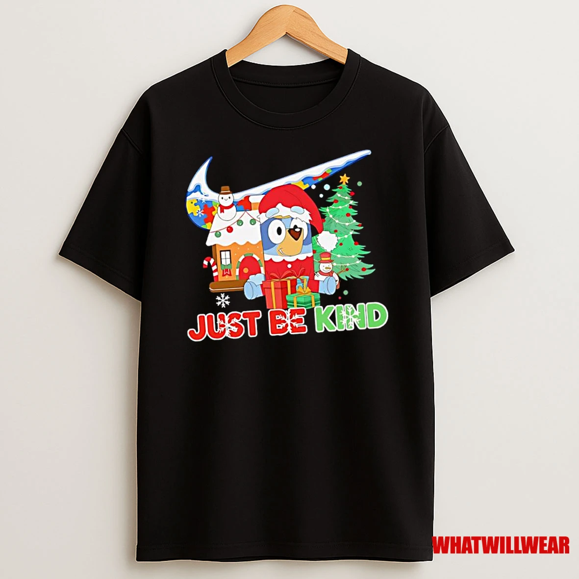 Bluey Christmas X Autism Awareness Logo Just Be Kind Shirts