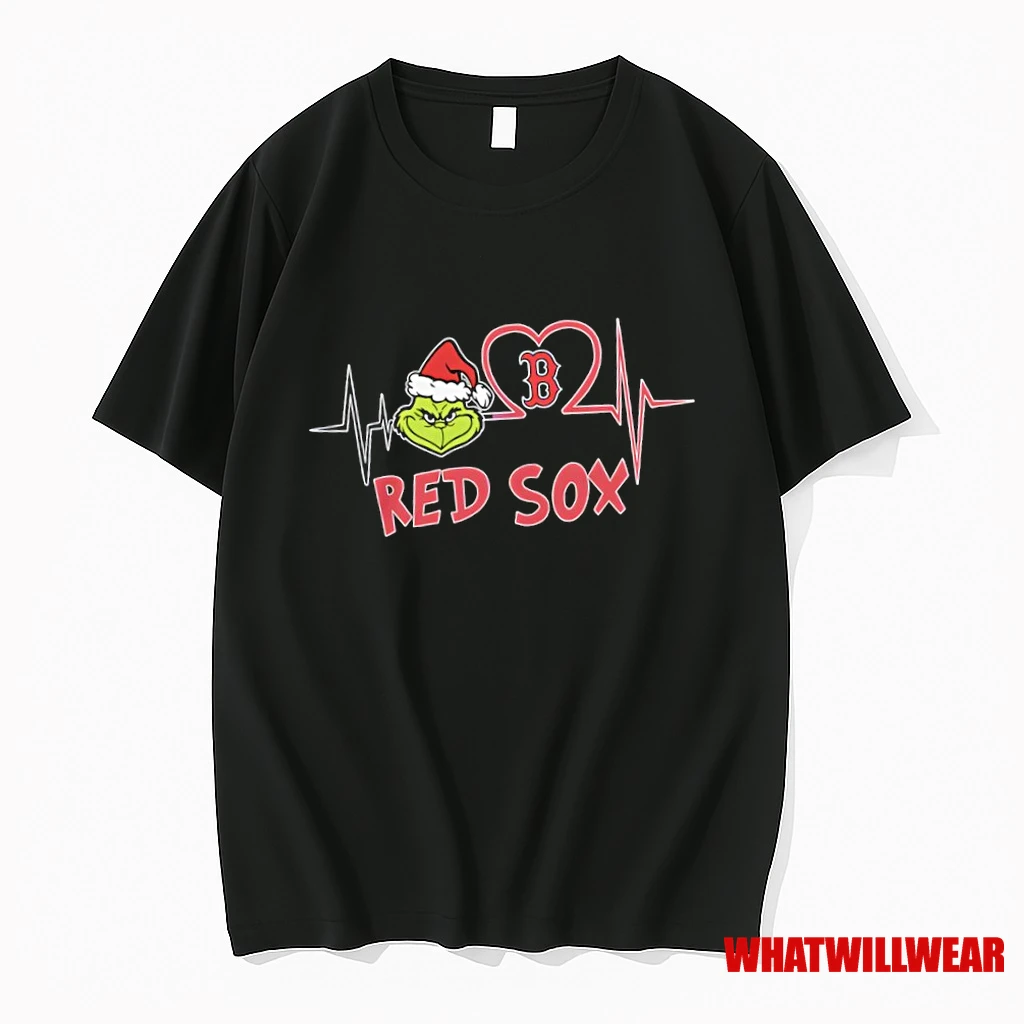 Boston Red Sox X Grinch Santa Heartbeat Love Logo Merry Christmas Shirts