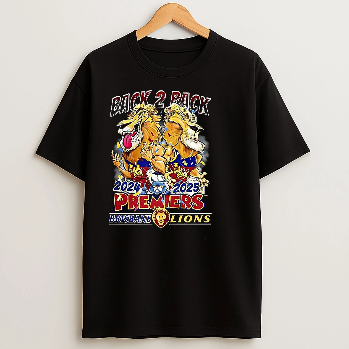 Brisbane Lions Soccer 2025 Premiers Back To Back Masccot T Shirts