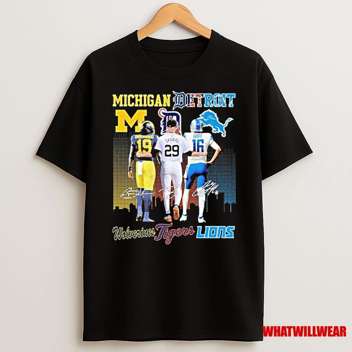 Bryce Underwood Tarik Skubal And Jared Goff Michigan Wolverines Detroit Tigers Detroit Lions Signatures Shirts