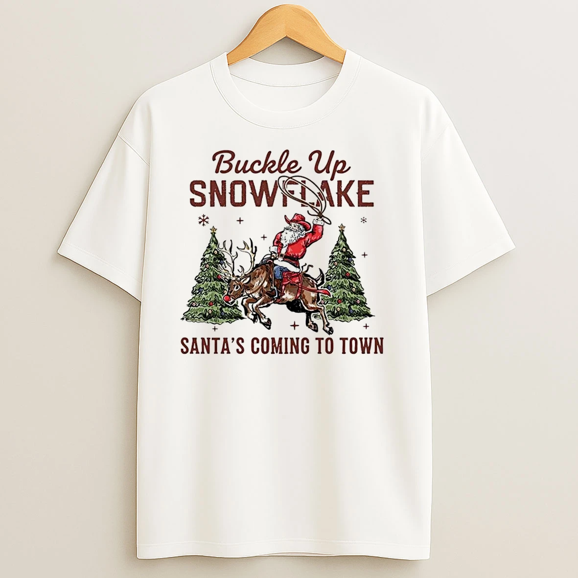 Buckle Up Snowflake Santas Coming To Town Christmas T Shirts
