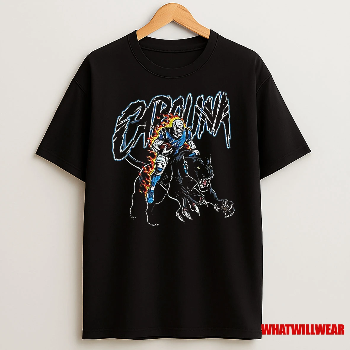 Carolina Panthers Skeleton Riding Black Panther Shirts