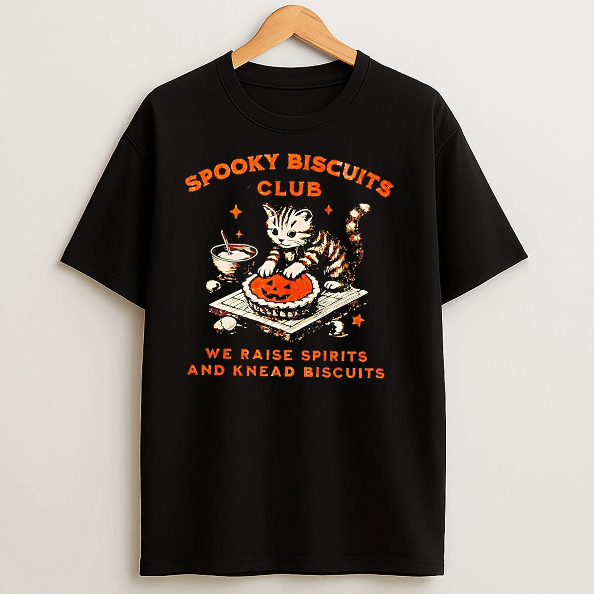 Cat Spooky Biscuits Club We Raise Spirits And Knead Biscuits Halloween T Shirts
