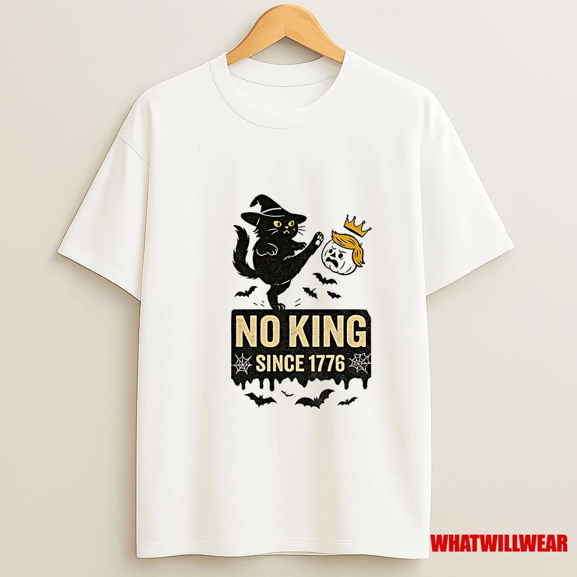 Cat Kicks Trump Orange No King Since 1776 Halloween Shirts