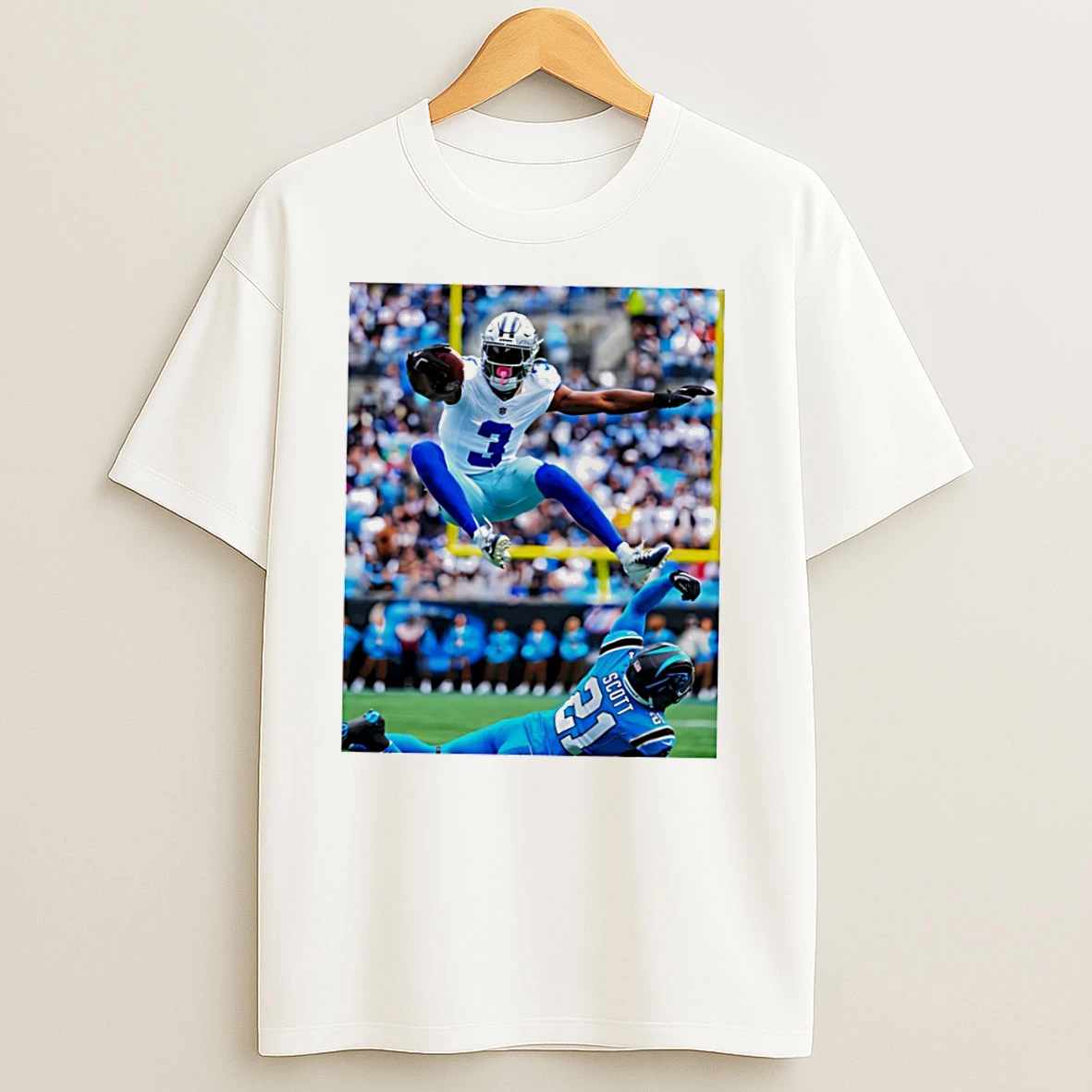Ceedee Lamb Dallas Cowboys Leaping Over A Carolina Panthers Defender T Shirts