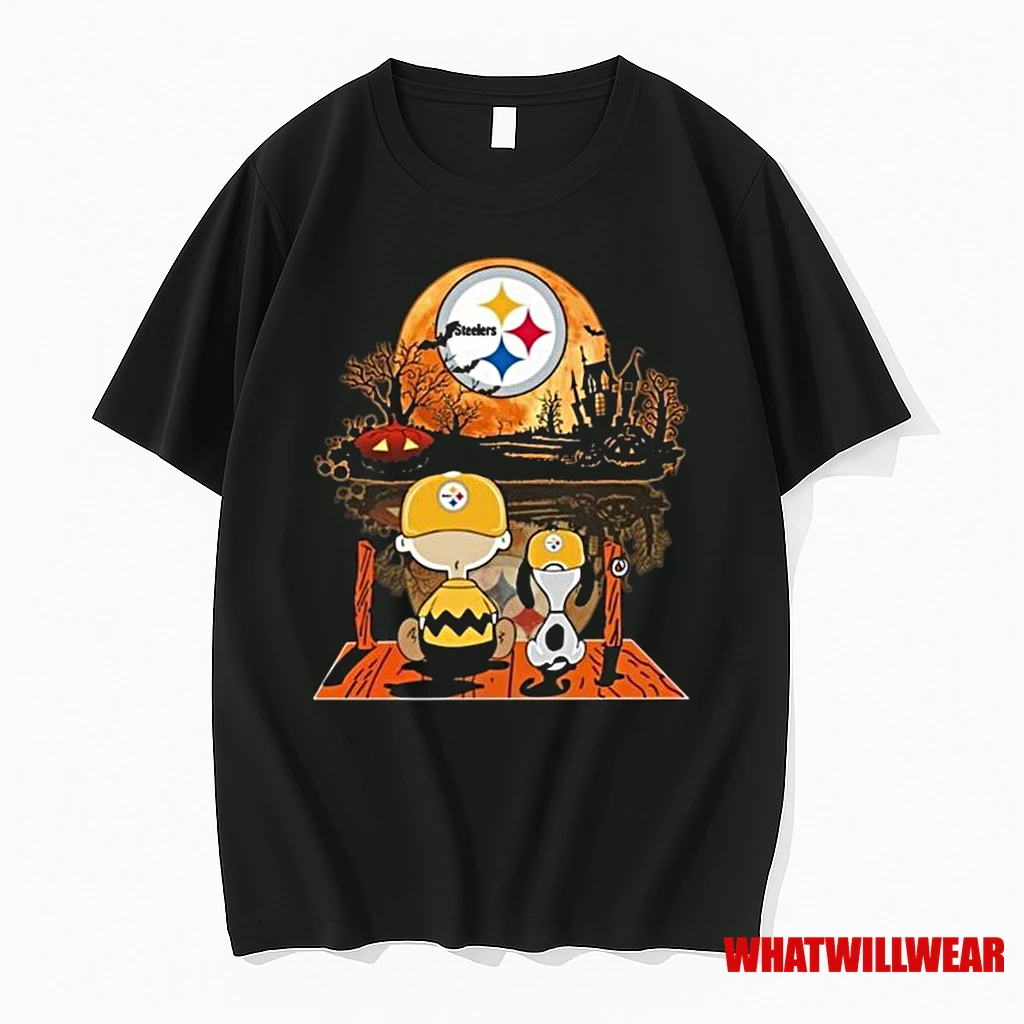 Charlie Brown And Snoopy Watching Pittsburgh Steelers Team Halloween 2025 Shirts