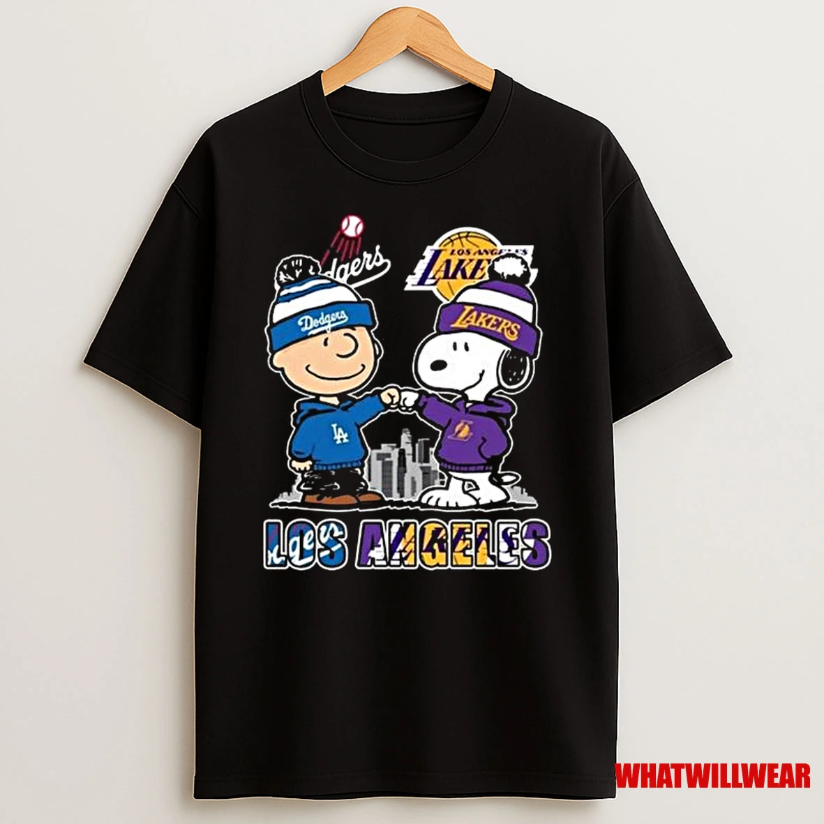 Charlie Brown Los Angeles Dodgers X Snoopy Los Angeles Lakers Skyline 2025 Shirts