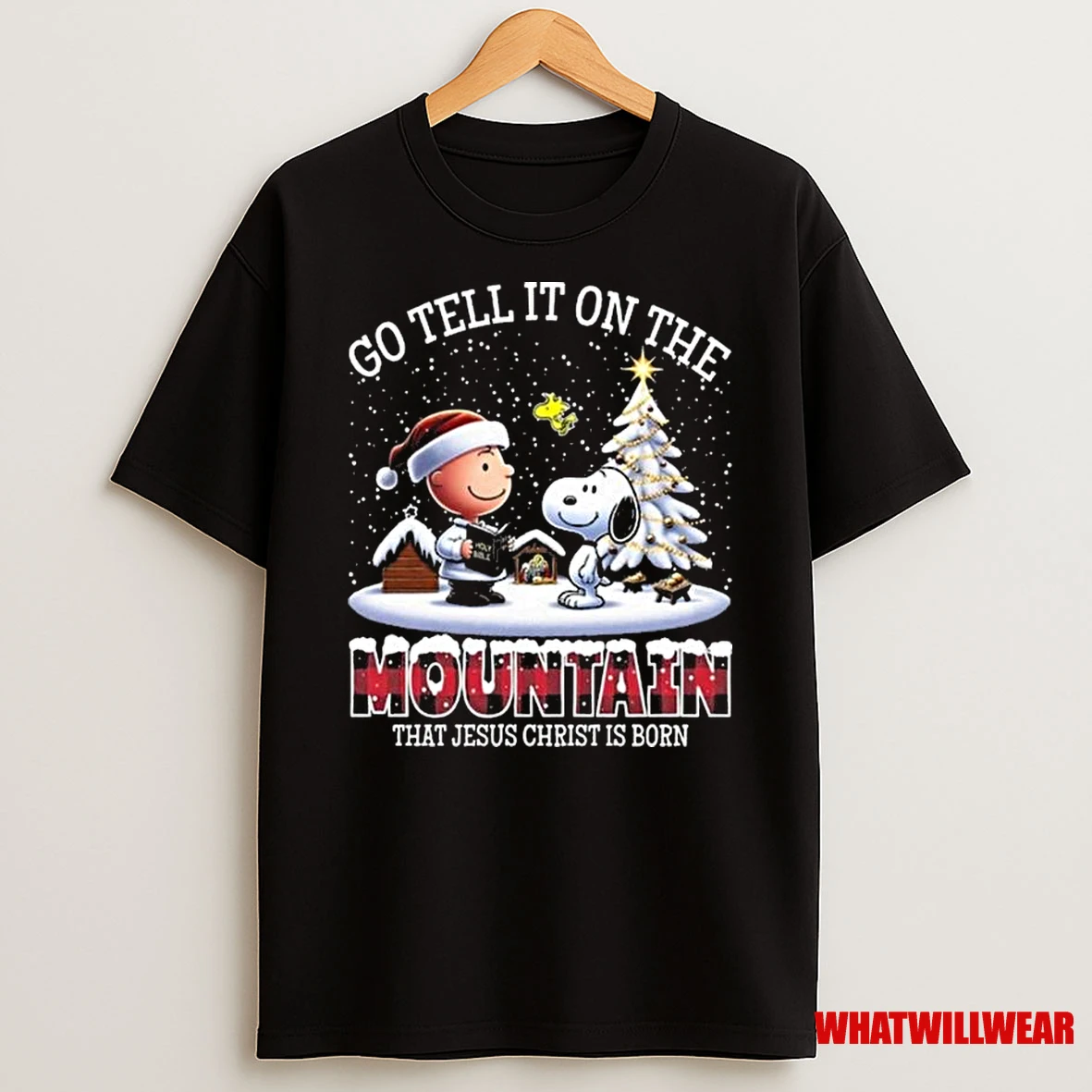 Charlie Brown Snoopy And Woodstock Go Tell It On The Mountain That Jesus Christ Is Born Christmas 2025 Shirts