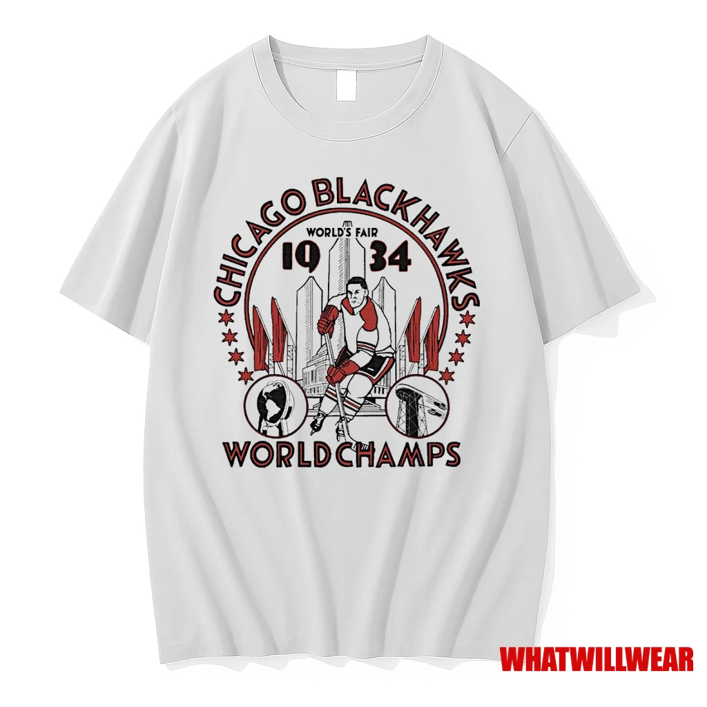Chicago Blackhawks Worlds Fair 1934 World Champs Homage Shirts
