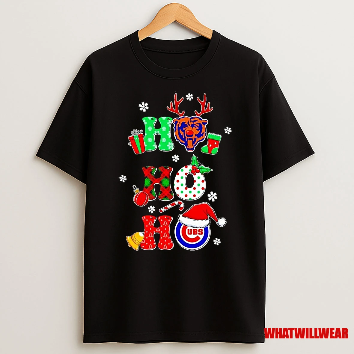 Chicago Sports Teams Bears And Cubs Ho Ho Ho Christmas Shirts