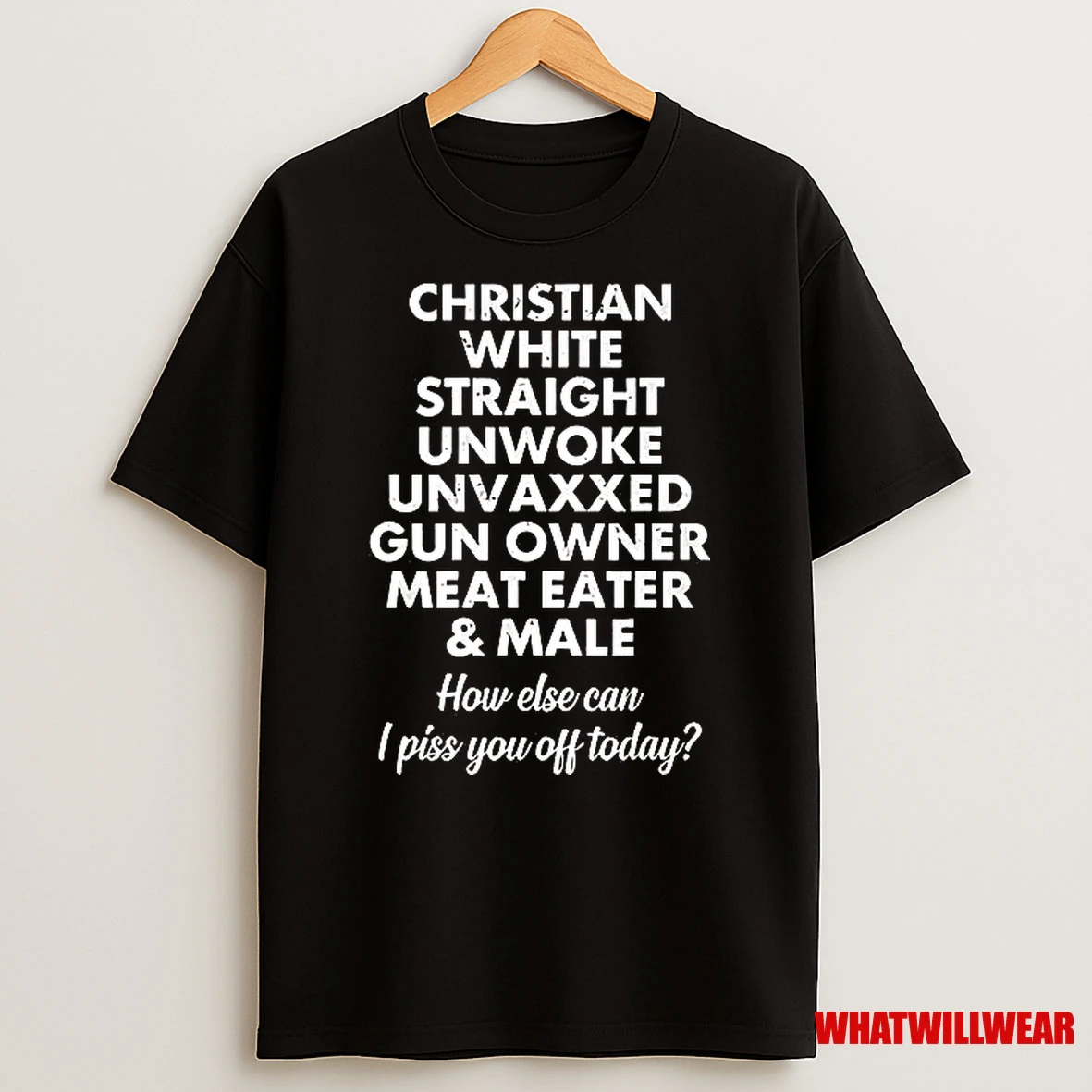 Christian White Straight Unwoke Unvaxxed Gun Owner Meat Eater Male How Else Can I Piss You Off Today Shirts