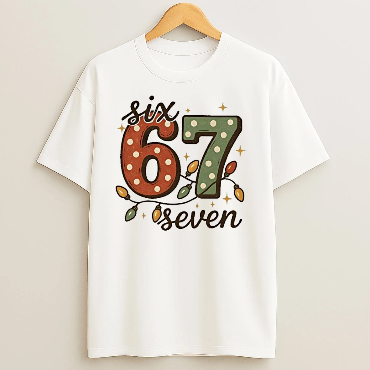 Christmas Lights Six Seven Funny 67 Meme Festive Vintage T Shirts